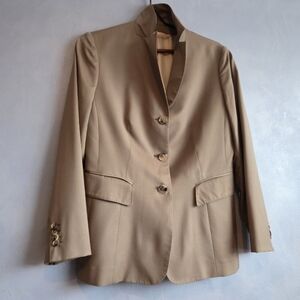 KITON WOMENS TAILORED LIGHT WOOL TAN BLAZER, ITALY, SIZE 45,
